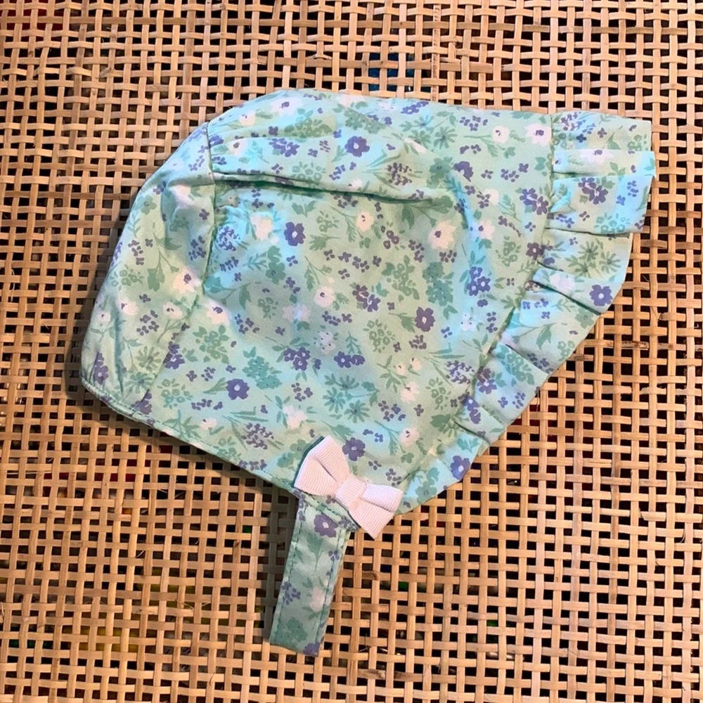 Janie & Jack Newborn Girls Floral Bonnet with Snap Chin Strap